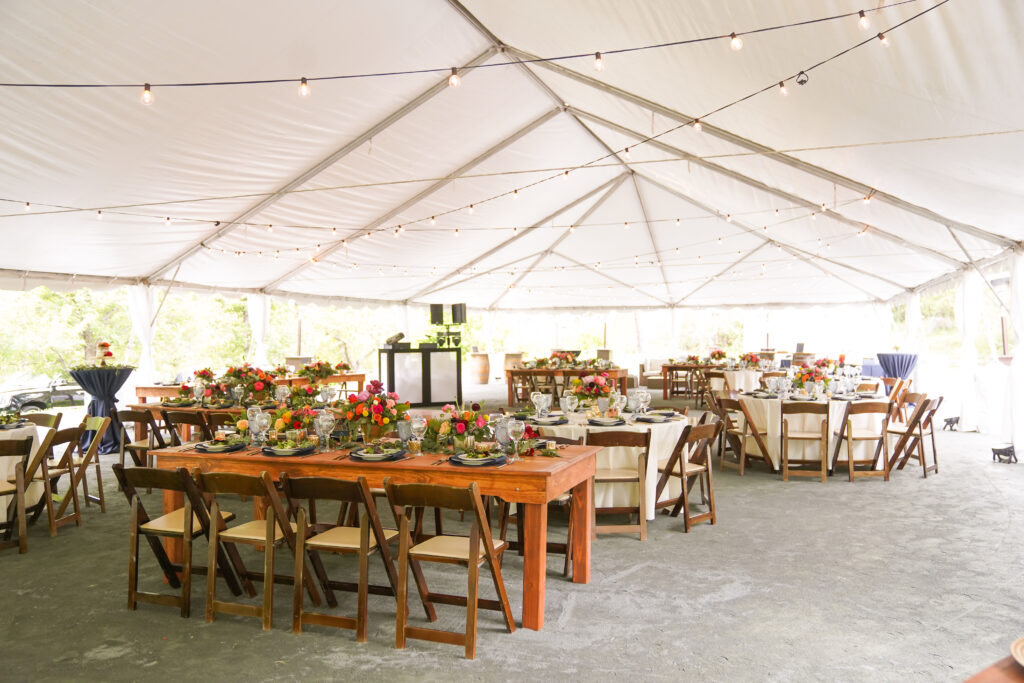 a tented outdoor winter wedding reception